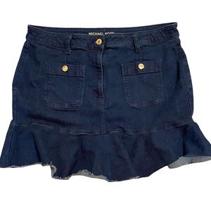 Michael Kors Navy Denim Skirt with Gold Accents Buttons